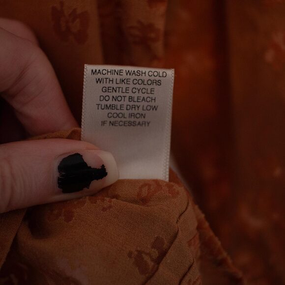 Burnt Peach Burnout Blouse Floral 3/4 Sleeve Sheer Layering Top XL | Soft Autumn - Picture 6 of 8